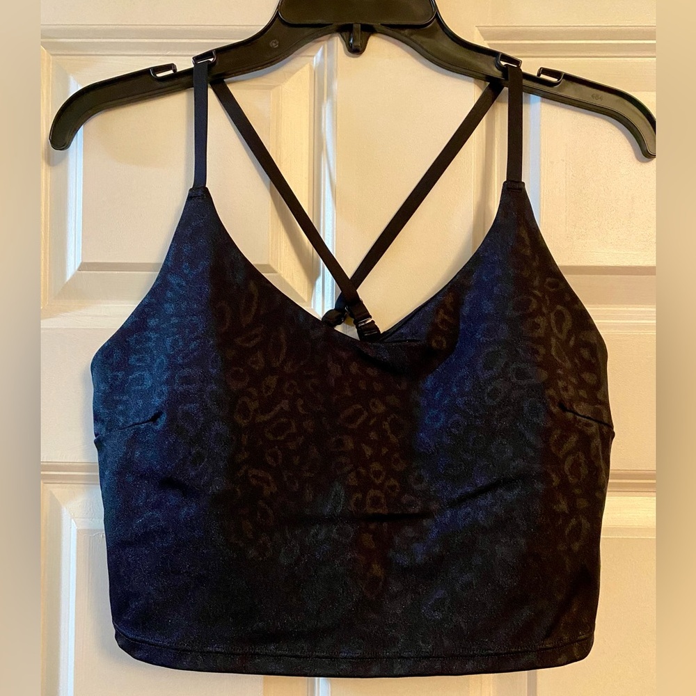 Athleta Black Subtle Leopard-Print Strappy Crop Bra